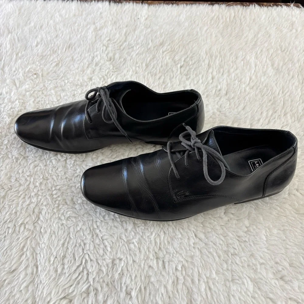 Lacoste Henri CLM Black Leather Derby Lace-Up Shoes size 11